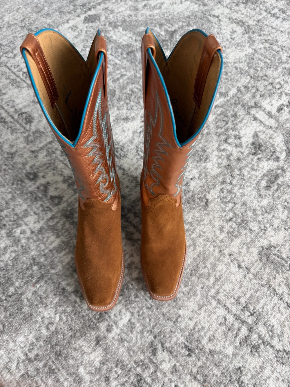 Macie Bean Brown Suede & Leather Western Heeled Boots with Turquoise Trim